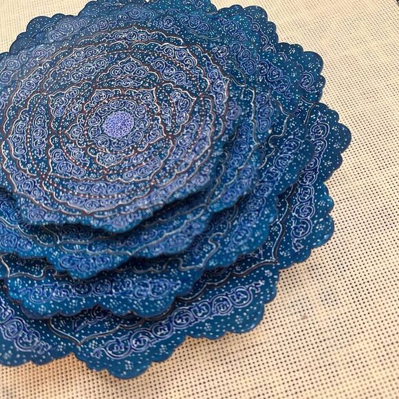 Enamel Handpainted Minakari Blue Stackable Plates Wall Decor Art Vintage 4 pc - Picture 4 of 10